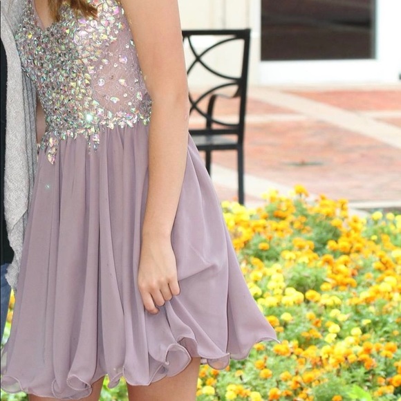 Short Iridescent Sparkle Purple Homecoming Dress - Picture 1 of 5